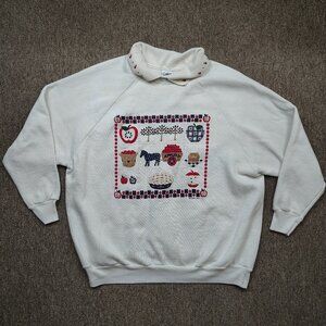 Vintage GOPHER SPORT Sweatshirt Women's 2X White Apples Graphic Collared Grandma